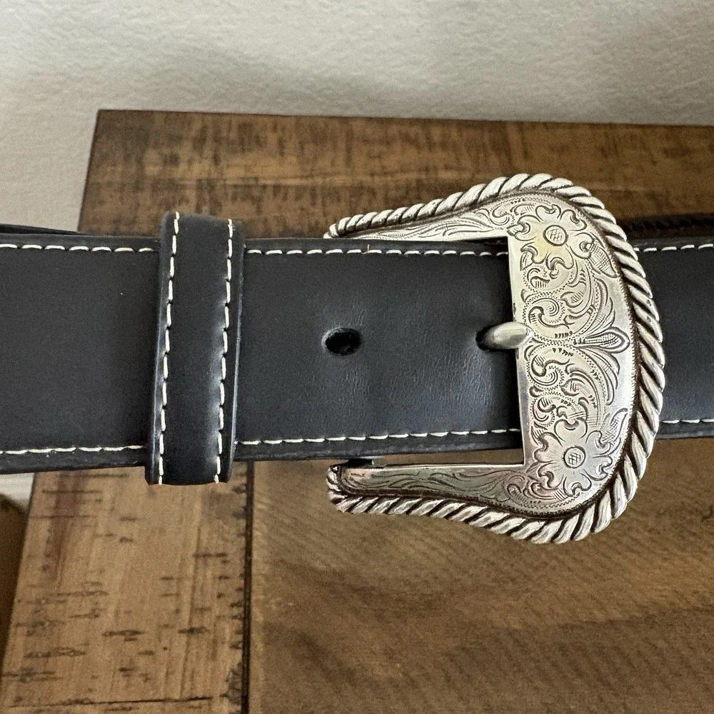 Nocona Top Hand Lace Edge Concho Western Size 48 Belt Black N2475601
